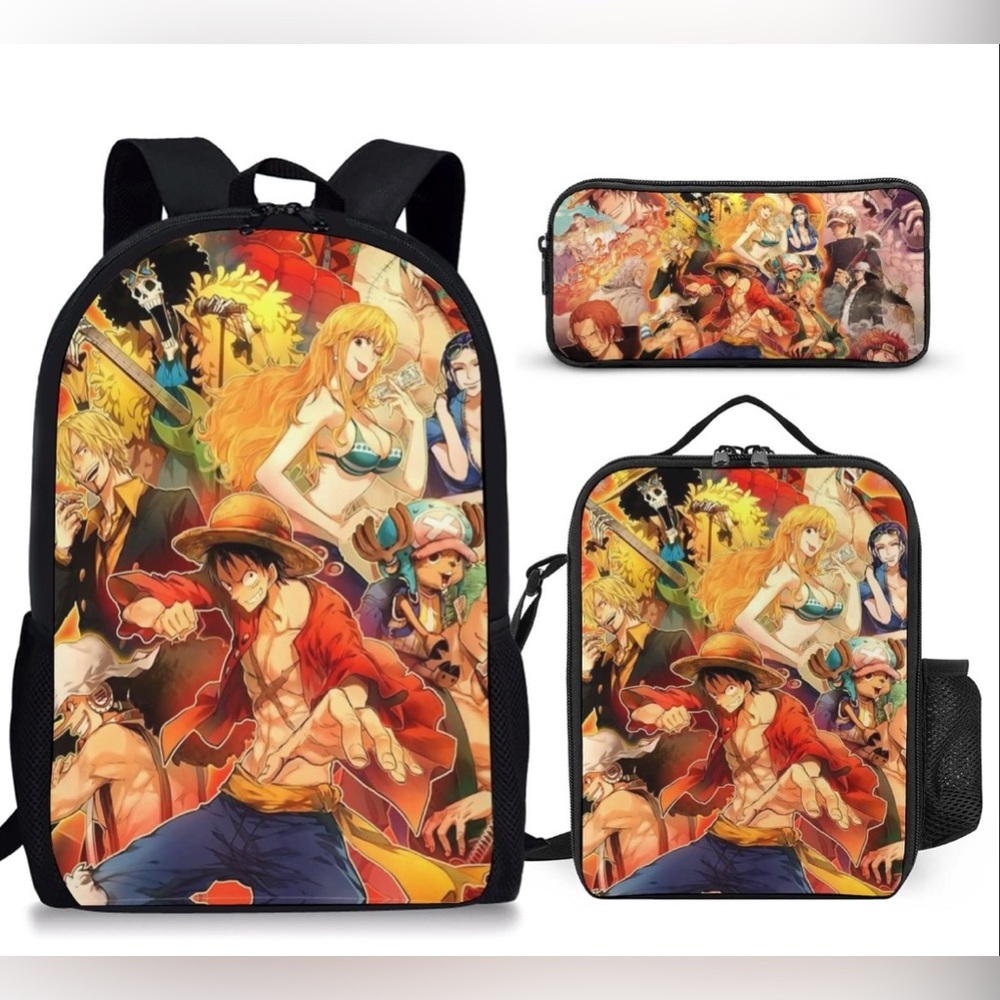 New One Piece Anime Backpack Set - backpack, shoulder/lunchbag, cosmetic/pencil